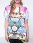 Casual Colorful Floral Round Neck Asymmetric Hem Plus Size T-Shirt