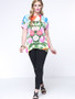 Casual Colorful Floral Round Neck Asymmetric Hem Plus Size T-Shirt