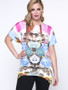 Casual Colorful Floral Round Neck Asymmetric Hem Plus Size T-Shirt