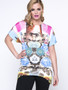 Casual Colorful Floral Round Neck Asymmetric Hem Plus Size T-Shirt