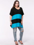 Casual Oversized Color Block Striped Plus Size T-Shirt