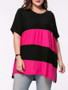 Casual Oversized Color Block Striped Plus Size T-Shirt