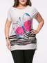 Casual Butterfly Floral Printed Plus Size T-Shirt
