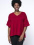 Casual Plain Bell Sleeve V-Neck Delightful Asymmetric Hem Plus Size T-Shirt