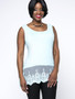 Casual Solid Sleeveless Round Neck Patchwork Lace Plus Size T-Shirt