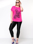 Casual Simple Butterfly Printed Round Neck Plus Size T-Shirt