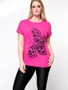 Casual Simple Butterfly Printed Round Neck Plus Size T-Shirt
