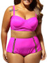 Casual Spaghetti Strap Zips Plain Plus Size Swimwear