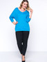 Casual V-Neck Patchwork Hollow Out Batwing Sleeve Plus Size T-Shirt