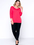 Casual V-Neck Patchwork Hollow Out Batwing Sleeve Plus Size T-Shirt
