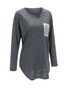 Casual Glitter Patch Pocket Round Neck Plus Size T-Shirt