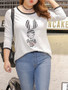 Casual Round Neck Contrast Trim Cartoon Plus Size T-Shirt