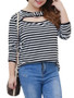 Casual Boat Neck Cutout Striped Plus Size T-Shirt