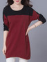 Casual Longline Color Block Round Neck Plus Size T-Shirt