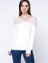 Casual V-Neck Patchwork Hollow Out Solid Plus Size T-Shirt