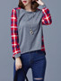 Casual Round Neck Plaid Plus Size T-Shirt