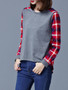 Casual Round Neck Plaid Plus Size T-Shirt