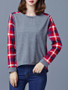 Casual Round Neck Plaid Plus Size T-Shirt