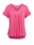 Casual V-Neck Plain Plus Size T-Shirt With Ruffle Trim