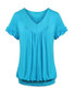 Casual V-Neck Plain Plus Size T-Shirt With Ruffle Trim