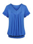 Casual V-Neck Plain Plus Size T-Shirt With Ruffle Trim