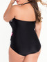 Casual Halter Asymmetric Stripe Color Block Plus Size One Piece