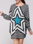 Casual Star Striped Round Neck Plus Size T-Shirt