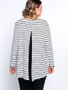 Casual Black White Cowl Neck Striped Plus Size T-Shirt