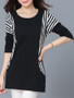 Casual Round Neck Simple Striped Plus Size T-Shirt