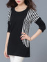 Casual Round Neck Simple Striped Plus Size T-Shirt