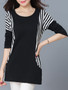 Casual Round Neck Simple Striped Plus Size T-Shirt