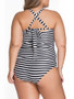 Casual Spaghetti Strap Striped Plus Size Swimwear