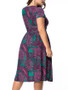 Casual Round Neck Plus Size Flared Dress In Paisley Printed