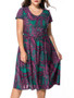 Casual Round Neck Plus Size Flared Dress In Paisley Printed