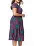 Casual Round Neck Plus Size Flared Dress In Paisley Printed