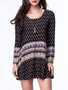 Casual Tribal Printed Round Neck Casual Plus Size Shift Dress
