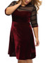 Casual Chic Patchwork See-Through Plain Velvet Plus Size Flared Dress