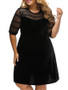 Casual Chic Patchwork See-Through Plain Velvet Plus Size Flared Dress