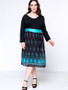 Casual V-Neck Tribal Printed Plus Size Flared Dress