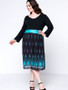 Casual V-Neck Tribal Printed Plus Size Flared Dress