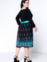 Casual V-Neck Tribal Printed Plus Size Flared Dress