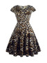 Casual Round Neck Plus Size Flared Dress In Leopard