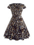 Casual Round Neck Plus Size Flared Dress In Leopard