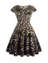 Casual Round Neck Plus Size Flared Dress In Leopard