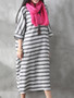 Casual Loose Round Neck Striped Plus Size Shift Dress
