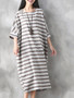Casual Loose Round Neck Striped Plus Size Shift Dress