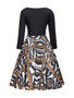 Casual Glamorous Round Neck Printed Plus Size Flared Dress