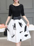 Casual Boat Neck Half Sleeve T-Shirt And Flared Printed Skirt