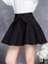 Casual Bowknot Plain Flared Mini Skirt