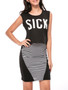 Casual Trendy Letters Sleeveless T-Shirt And Striped Pencil Skirt